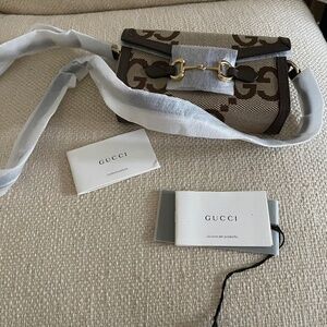 Gucci Horsebit 1955 Flap Crossbody Bag Jumbo GG Canvas Mini